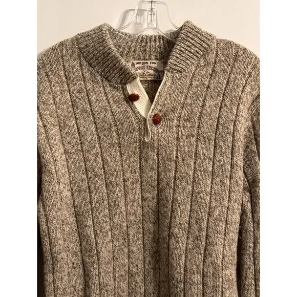Vintage London Fog Outdoors Unlimited Chunky Sweater Sz M Tall Beige Wool Blend - Picture 2 of 7